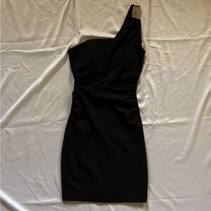 Chic Black One-Shoulder Dress with Embellished Strap